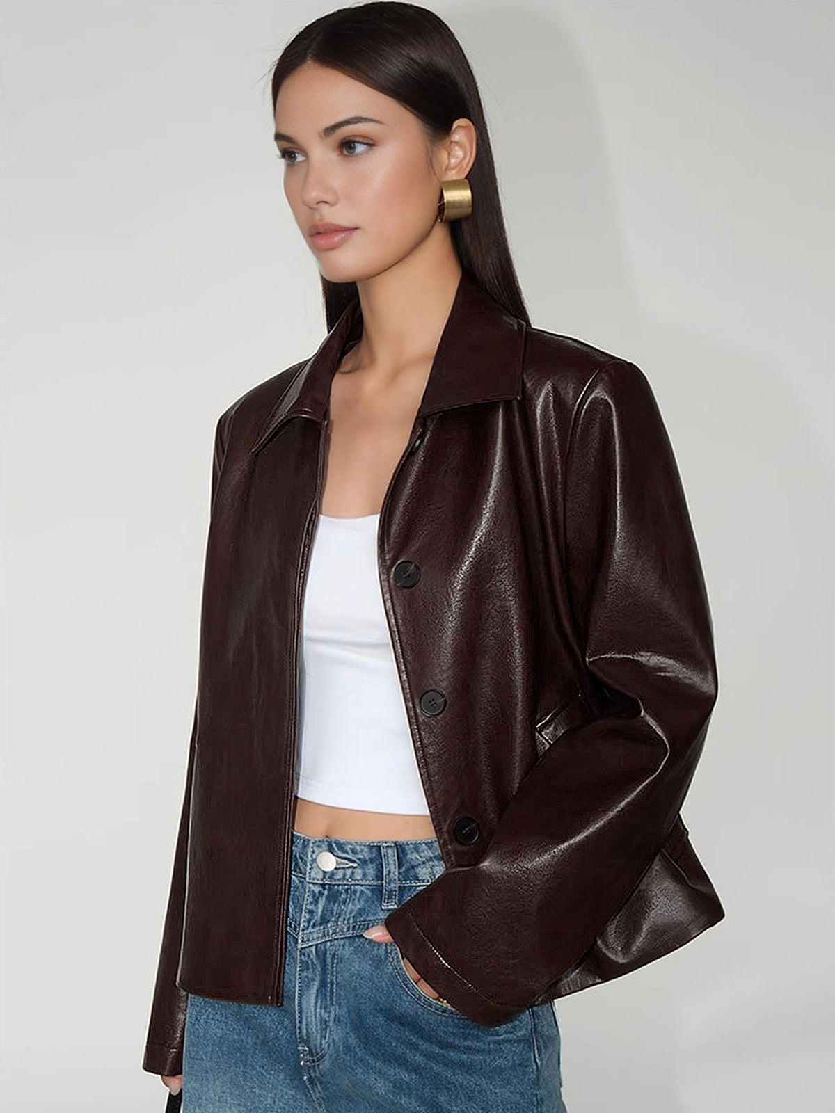 Leather Jacket Short Modern Zipper