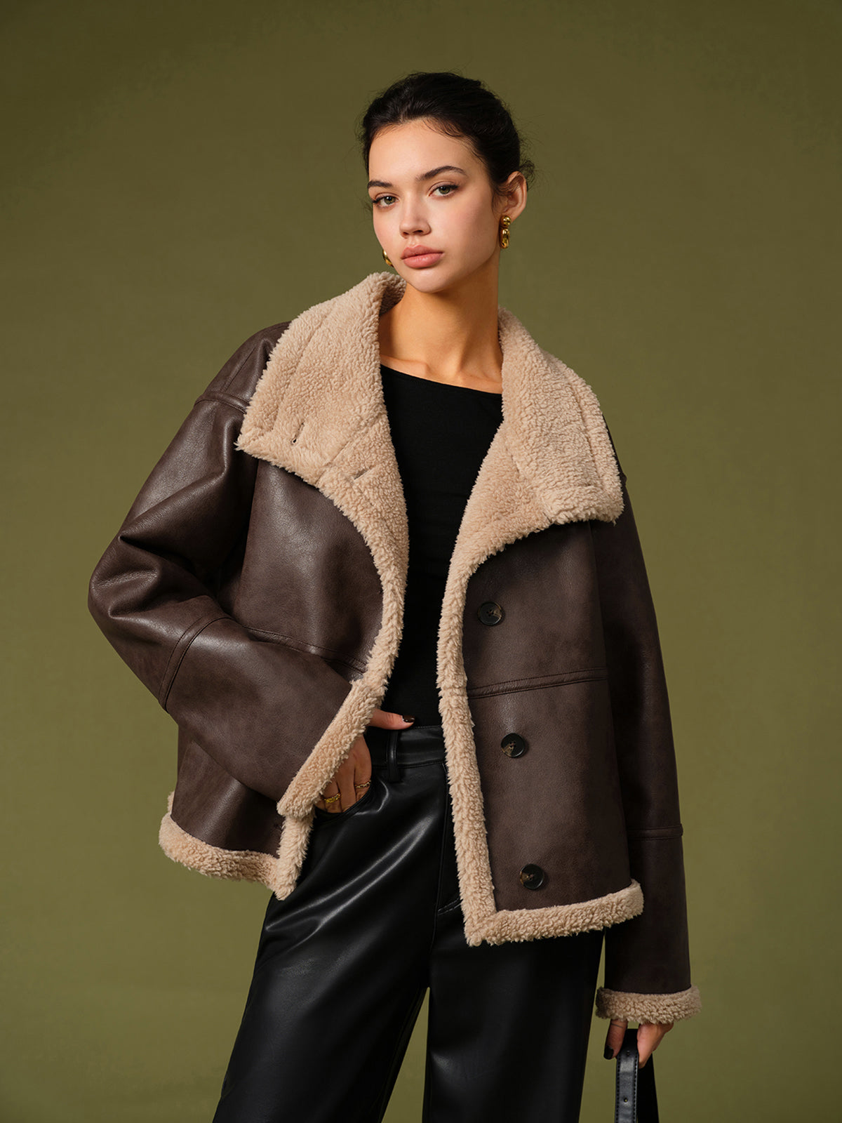 Women's Leather Jacket Warm Winter