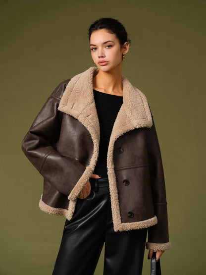 Women's Leather Jacket Warm Winter