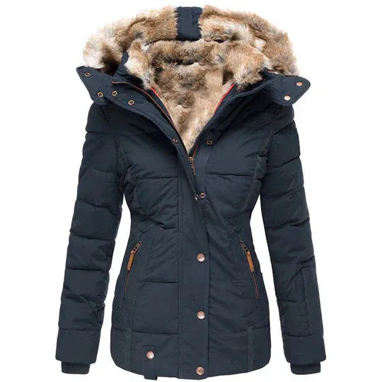 Damenmantel Fellkapuze Winterlook Elegant - IdealeKleiden