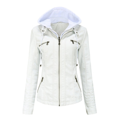 Leather Jacket with Hood Slim Fit Style