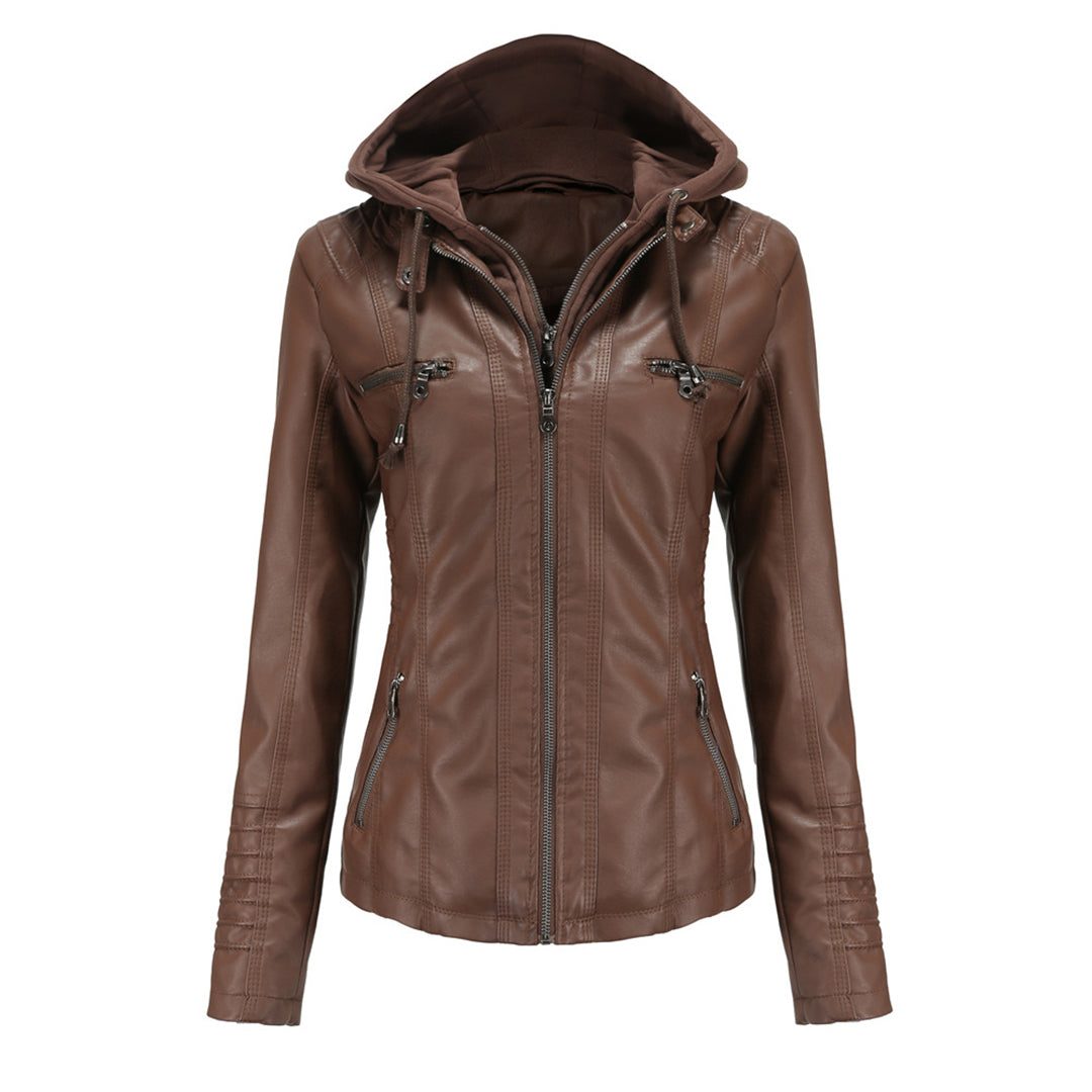Leather Jacket with Hood Slim Fit Style