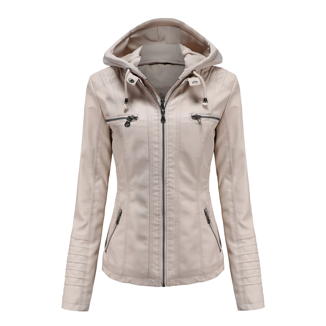 Leather Jacket with Hood Slim Fit Style
