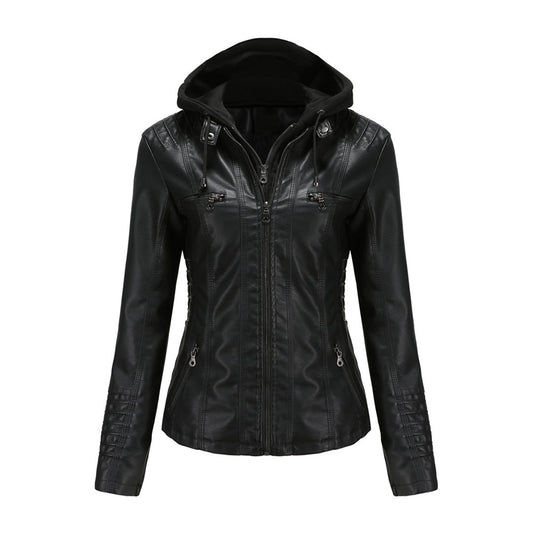 Lederjacke Mit Kapuze Slim Fit Style - IdealeKleiden