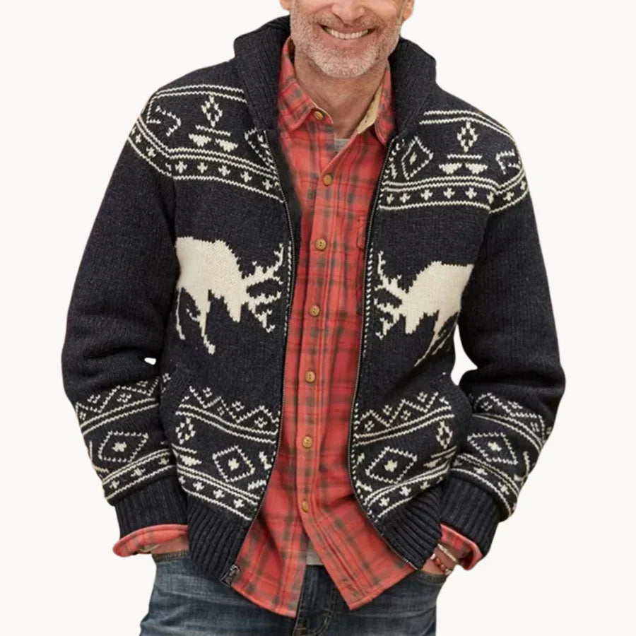 Herren Pulloverjacke Weihnachtlich Rentier Design