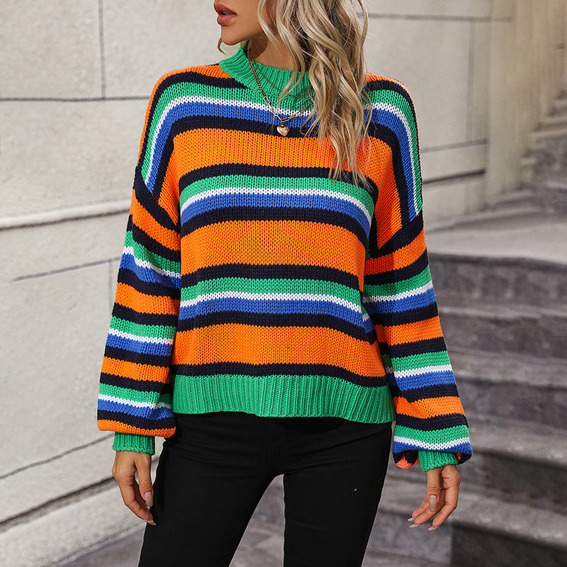 Women's Scarf Knitted Sweater Striped Soft Pastel