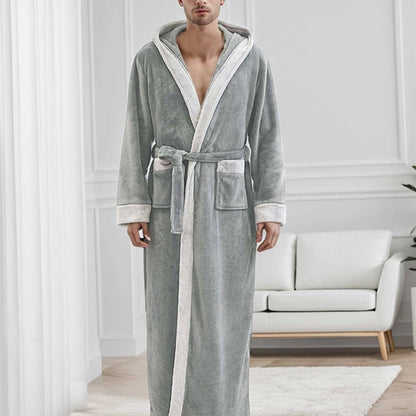 Long Bathrobe Men Hooded Winter Warm