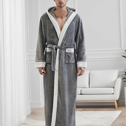 Long Bathrobe Men Hooded Winter Warm