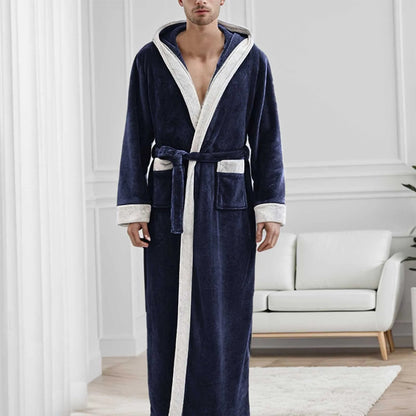 Long Bathrobe Men Hooded Winter Warm