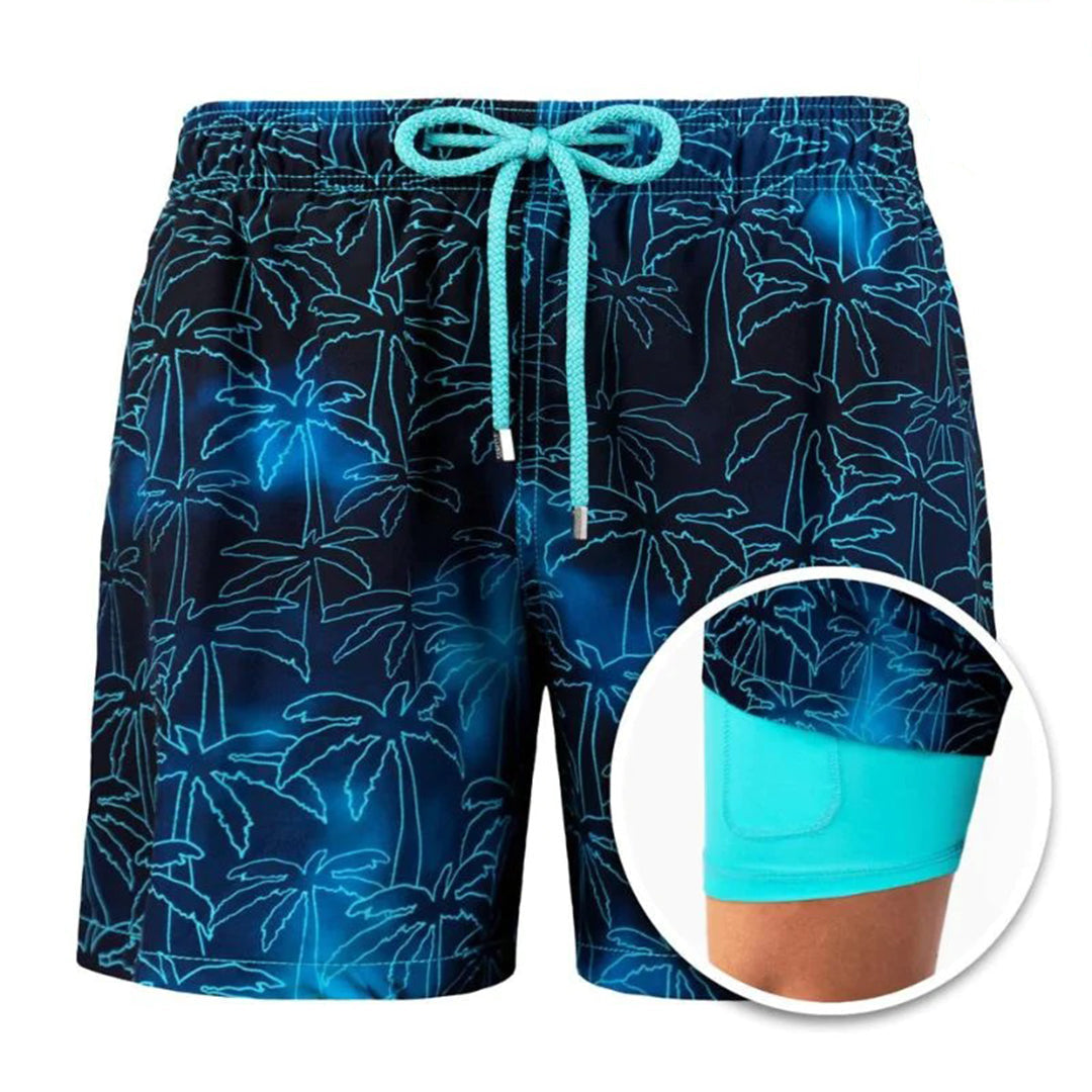 Herren Boardshorts 2-in-1 Kordelzug Badeshorts - IdealeKleiden