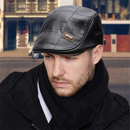 Leder Herrenmütze Flach Elegant - IdealeKleiden