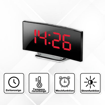 Modern LED Mirror Clock with Curved Display and Silent Alarm Function