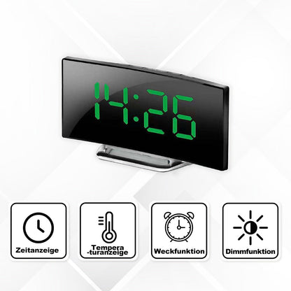 Modern LED Mirror Clock with Curved Display and Silent Alarm Function