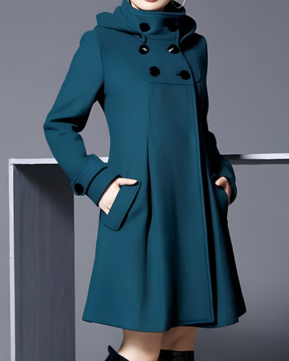 Women's A-line Winter Coat with Hood and Double Lining