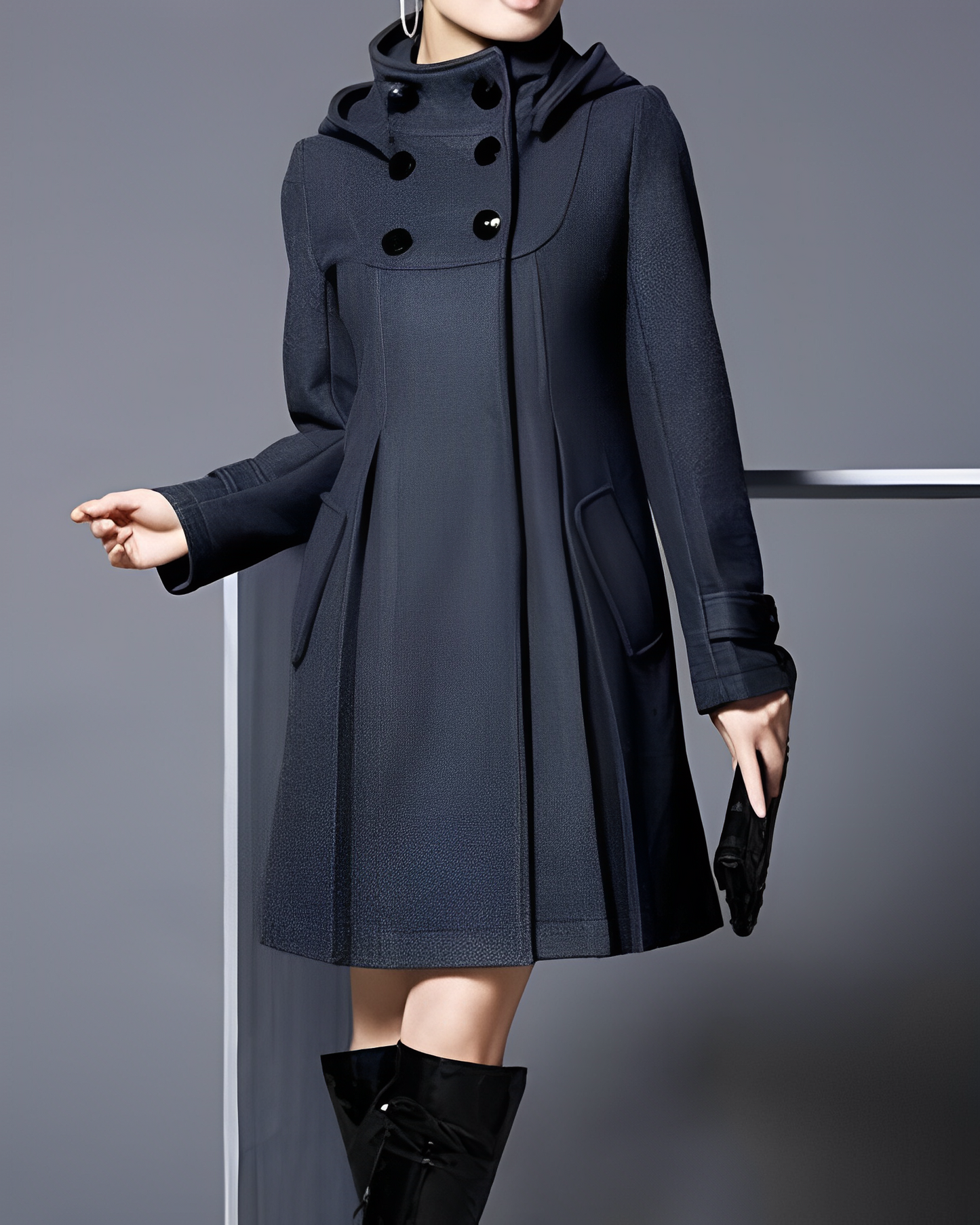 Women's A-line Winter Coat with Hood and Double Lining