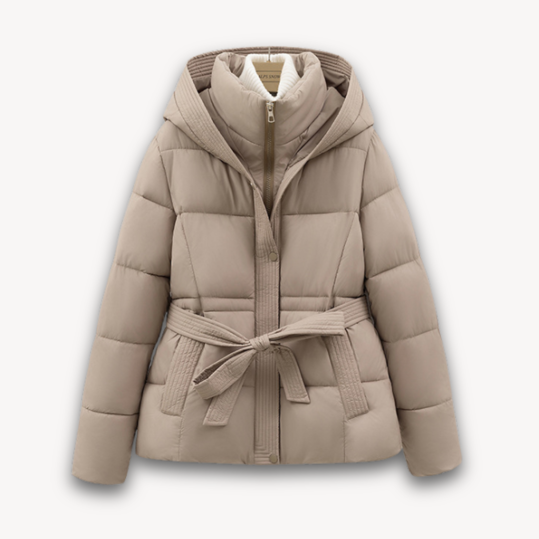 Women's Winter Puffer Jacket Hood Belt