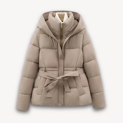 Women's Winter Puffer Jacket Hood Belt