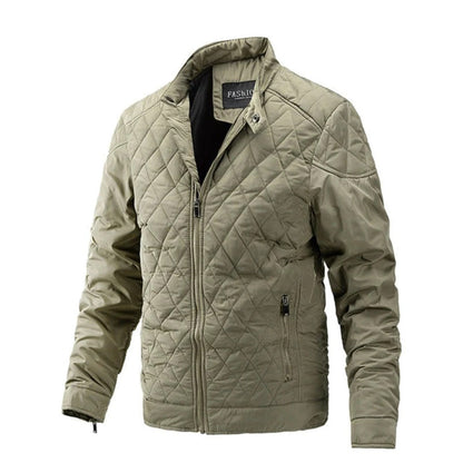 Men's Quilted Jacket Front Zip Stand-Up Collar
