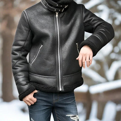 Thick Leather Jacket Winter Warm Lined