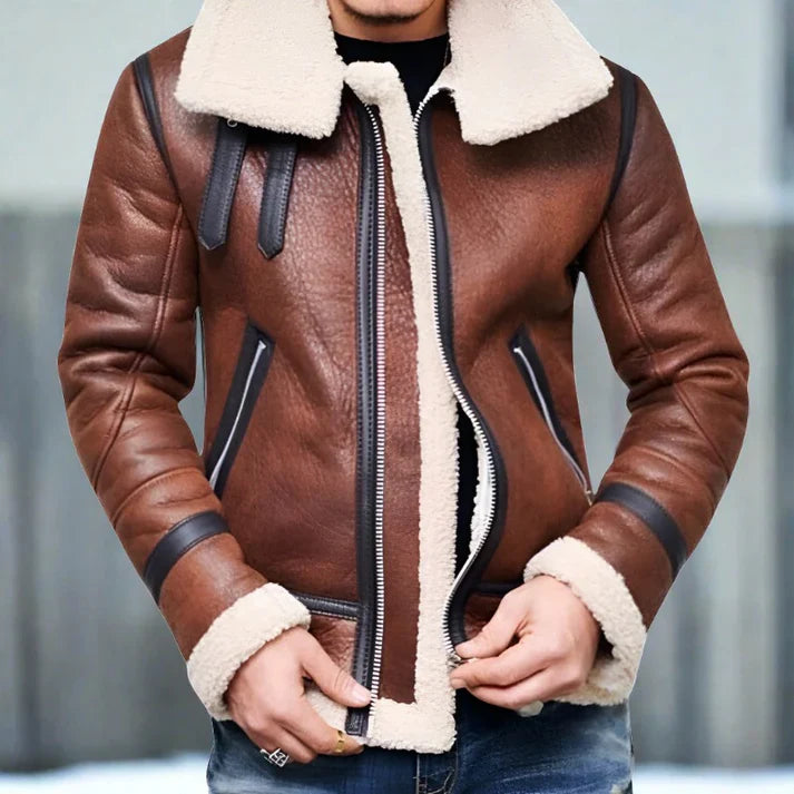 Dicke Lederjacke Winter Warm Gefüttert - IdealeKleiden