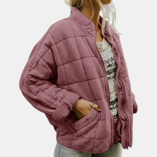 Modische Steppjacke Stehkragen Reißverschluss Vorne - IdealeKleiden