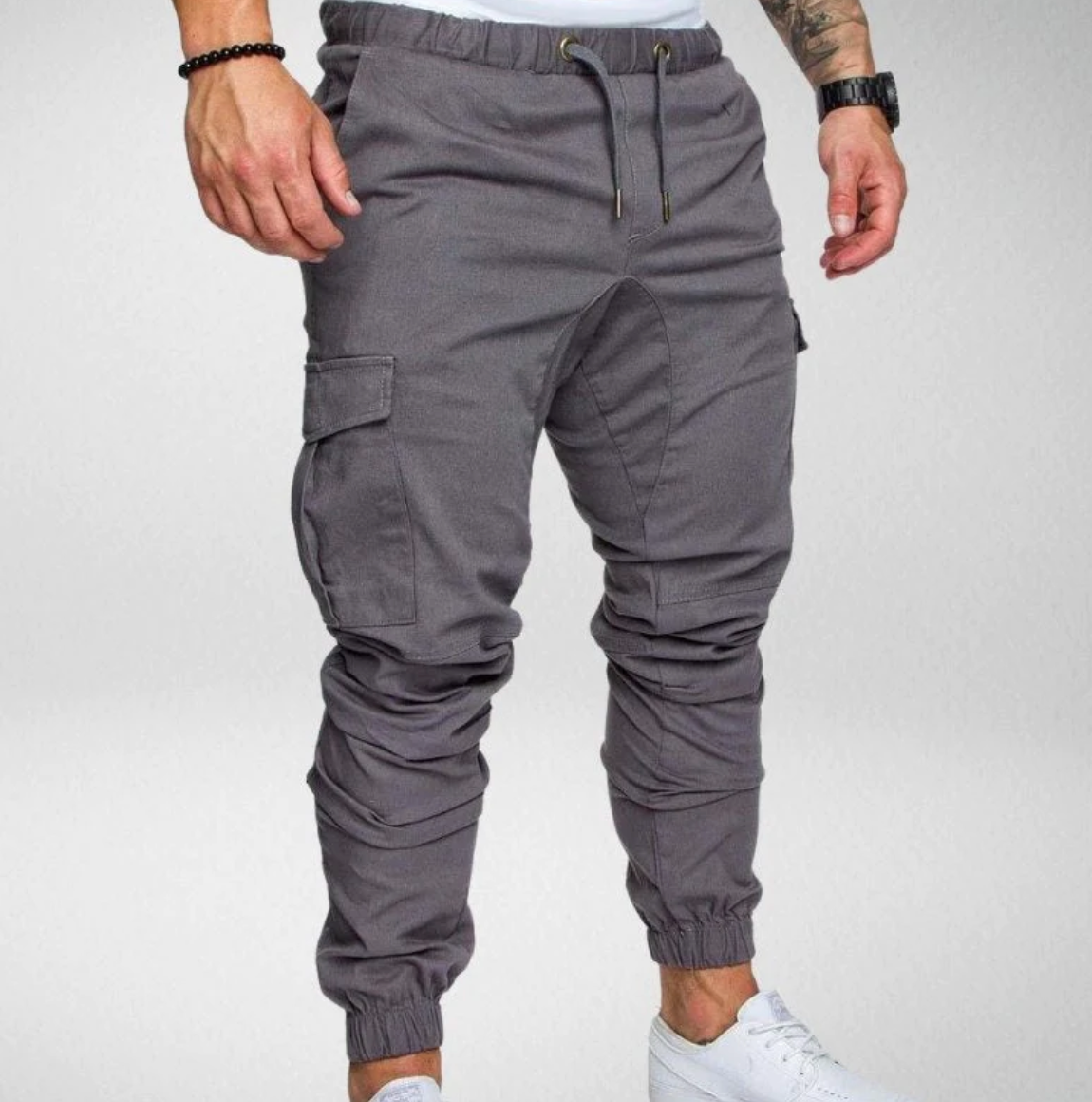 Stylish Stretch Trousers With Elastic Waistband and Large Pockets