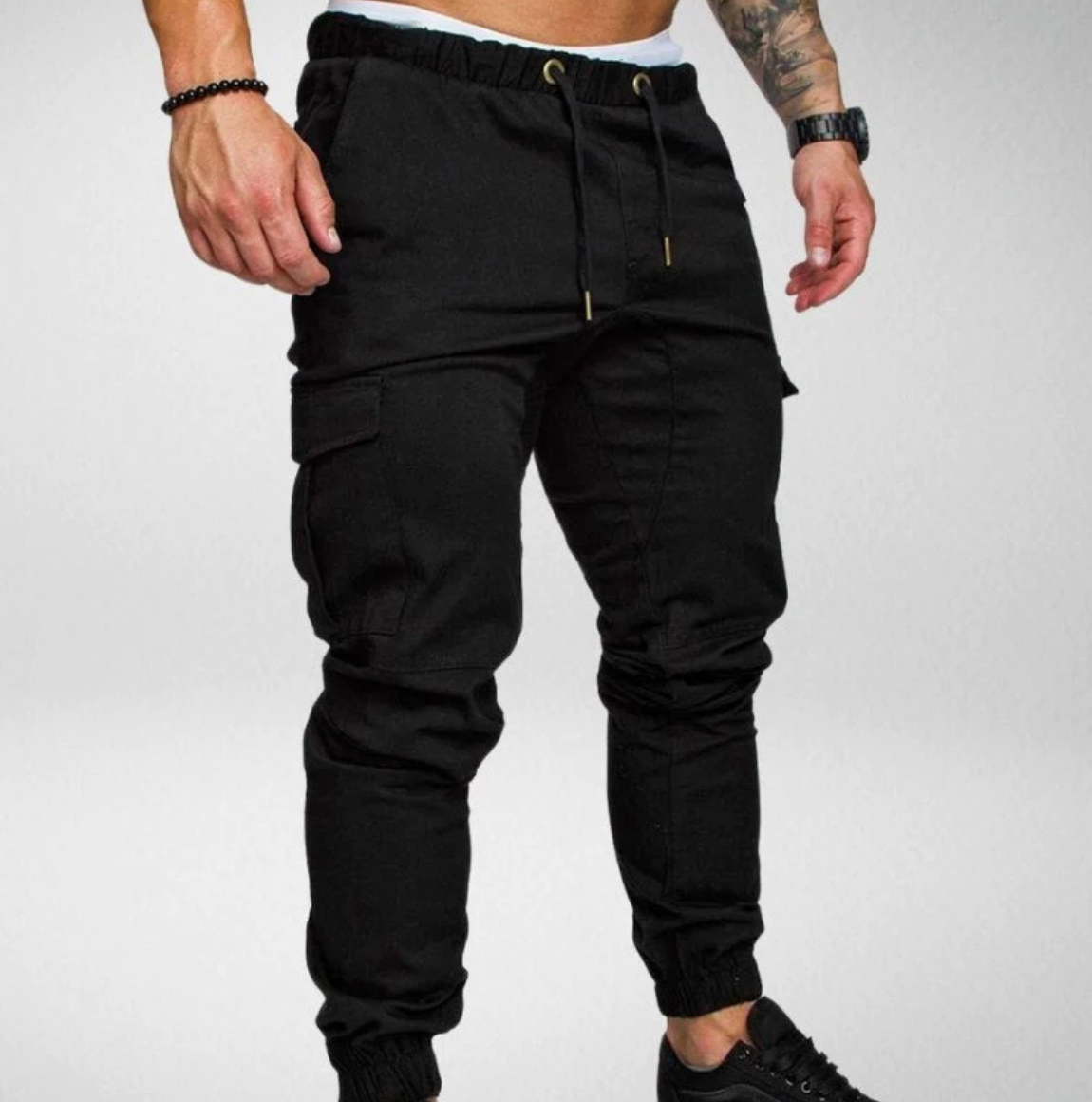 Stylish Stretch Trousers With Elastic Waistband and Large Pockets