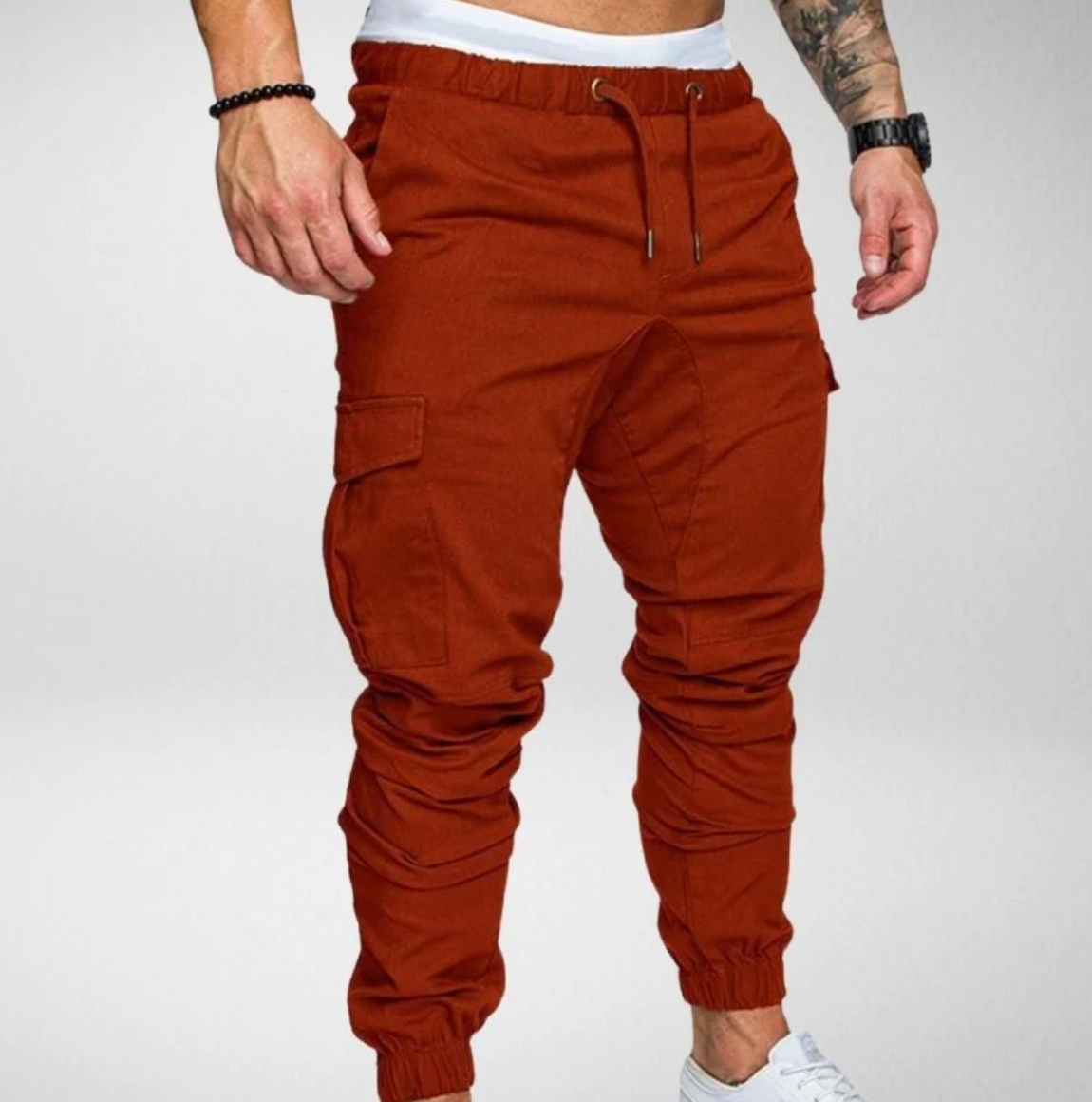 Stylish Stretch Trousers With Elastic Waistband and Large Pockets
