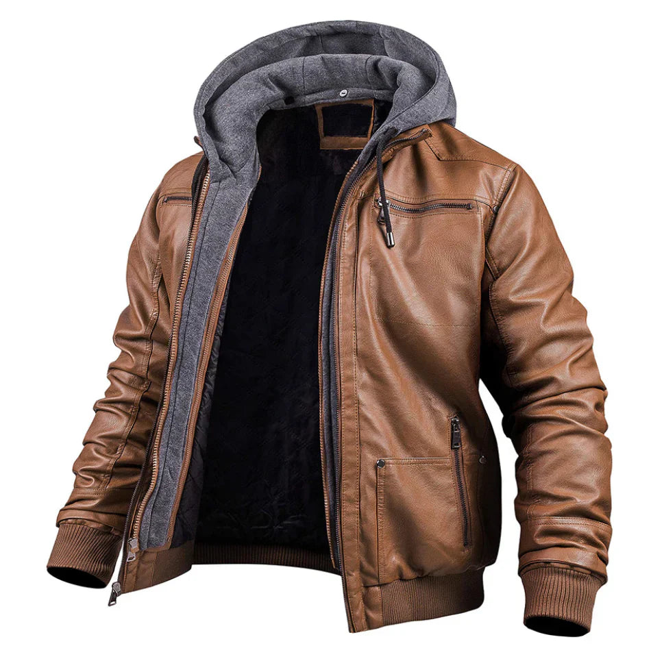 Men's Leather Jacket Winter Warm Insulated