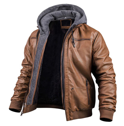 Men's Leather Jacket Winter Warm Insulated