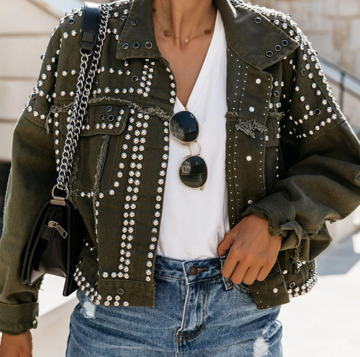 Military Bomber Jacket Quilted with Vintage Look