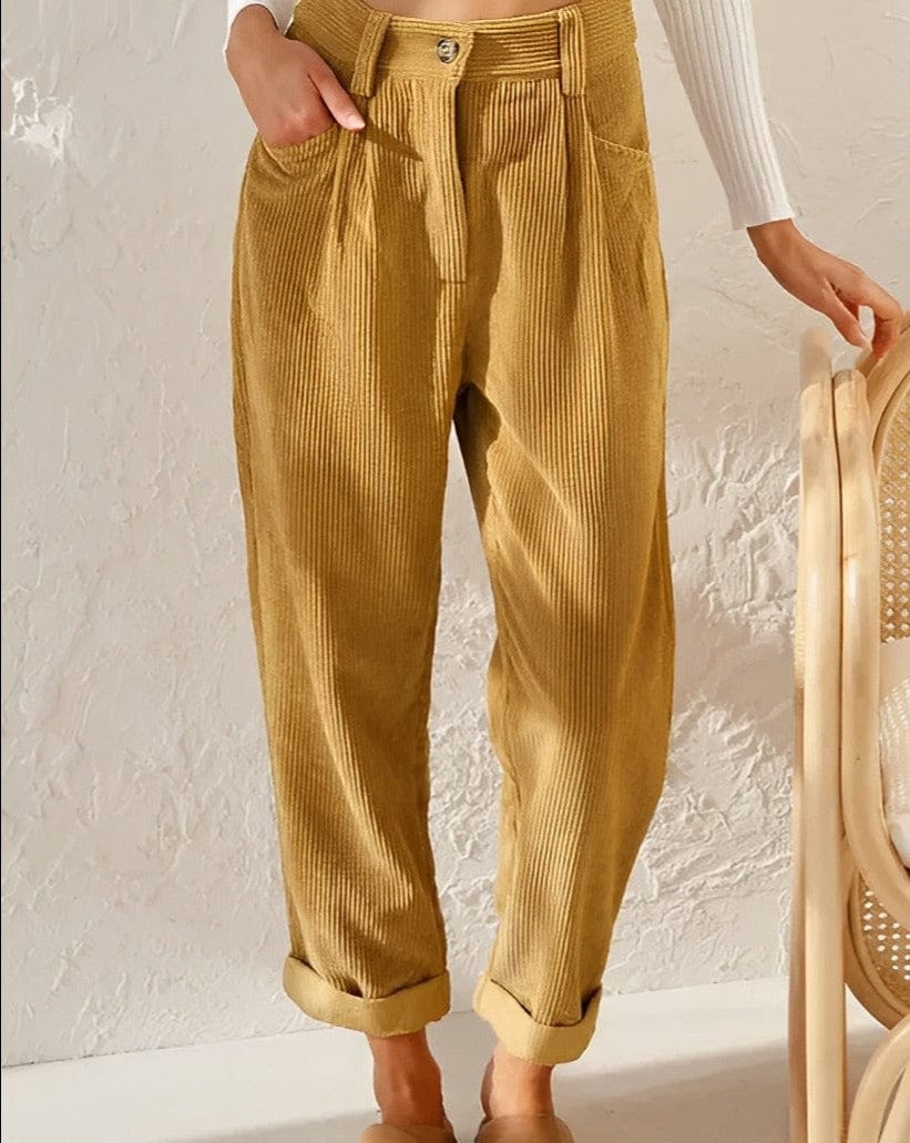 Elegant Women's High-Waisted Corduroy Trousers