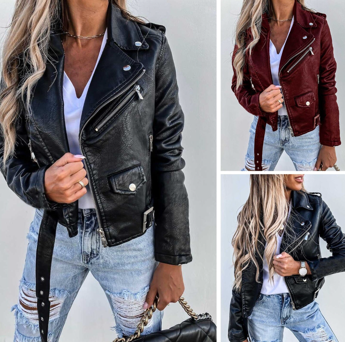 Stylische Lederjacke Damen Elegant - IdealeKleiden