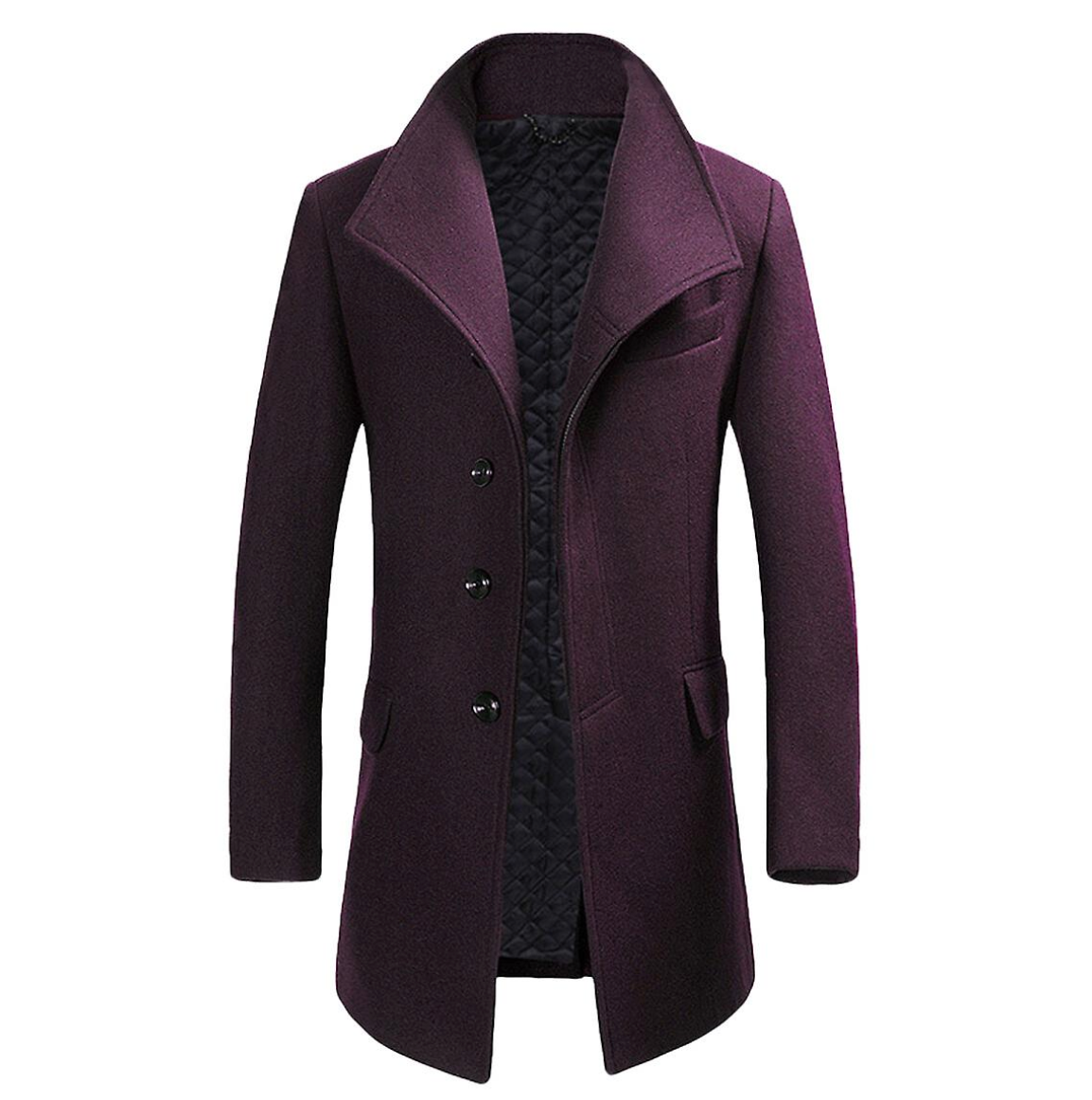 Men's Elegant Wool Coat with Buttons and Fox Collar