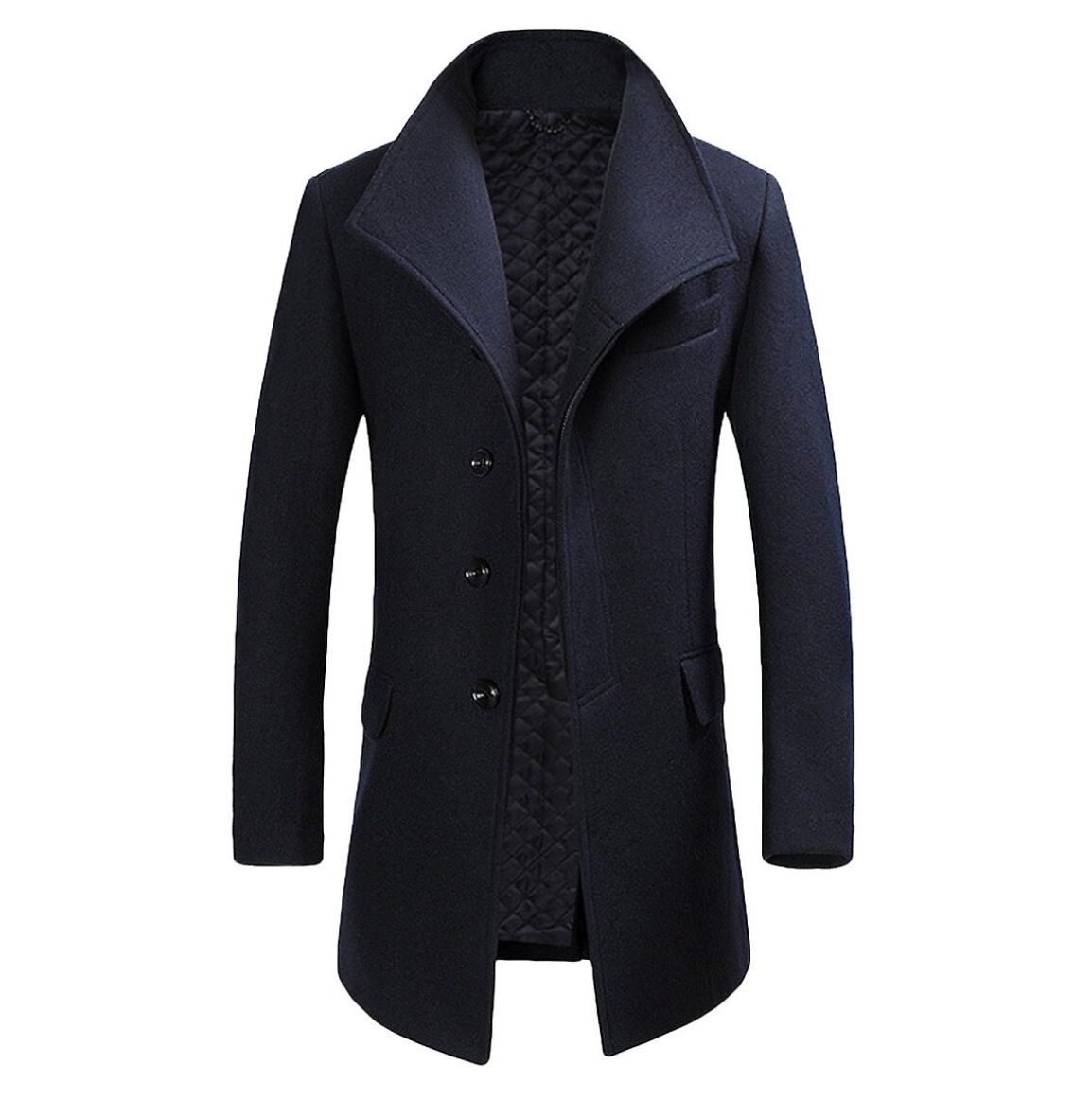 Men's Elegant Wool Coat with Buttons and Fox Collar
