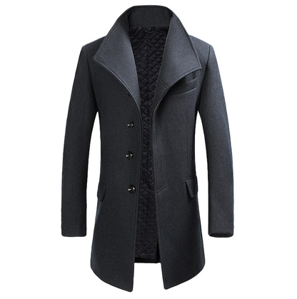 Men's Elegant Wool Coat with Buttons and Fox Collar