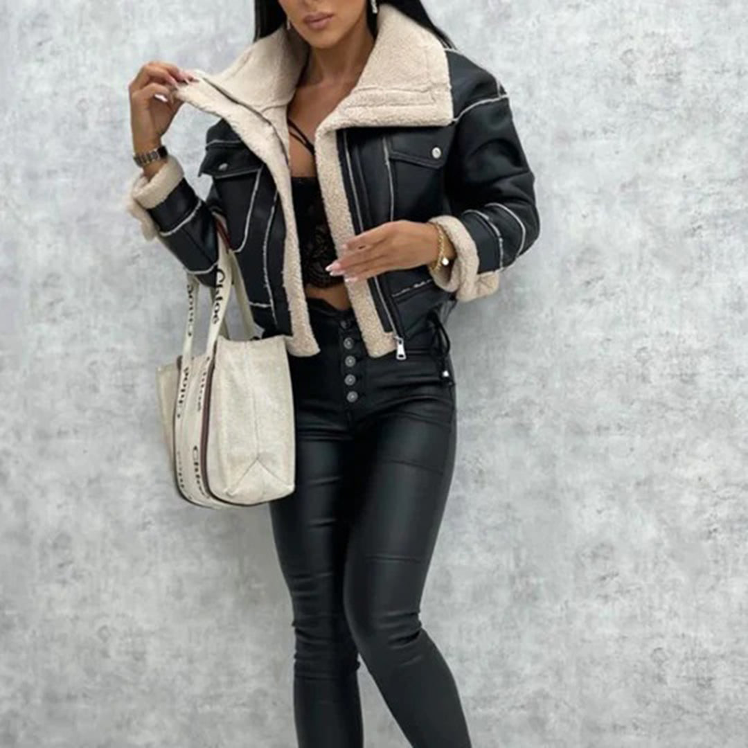 Short Leather Motorcycle Style Jacket