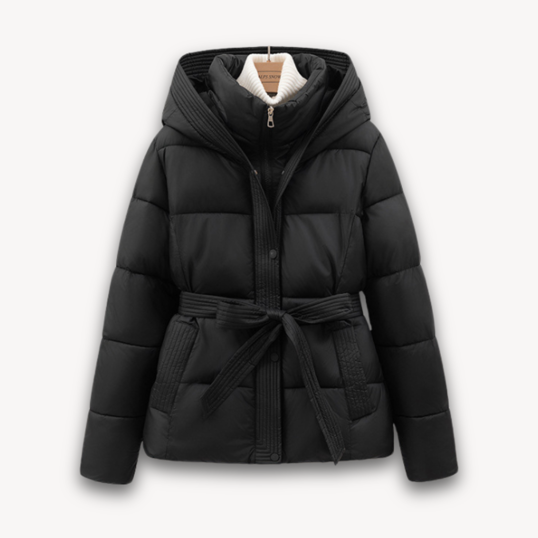 Women's Winter Puffer Jacket Hood Belt