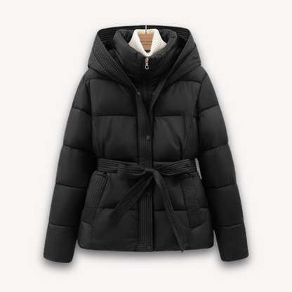 Women's Winter Puffer Jacket Hood Belt