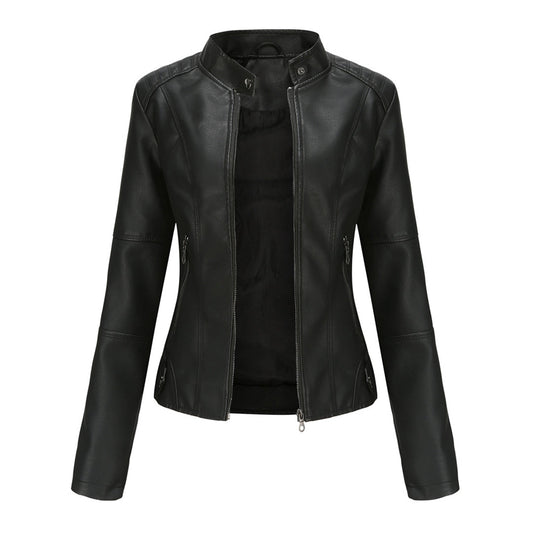 Stylische Lederjacke Frauen Biker Style - IdealeKleiden