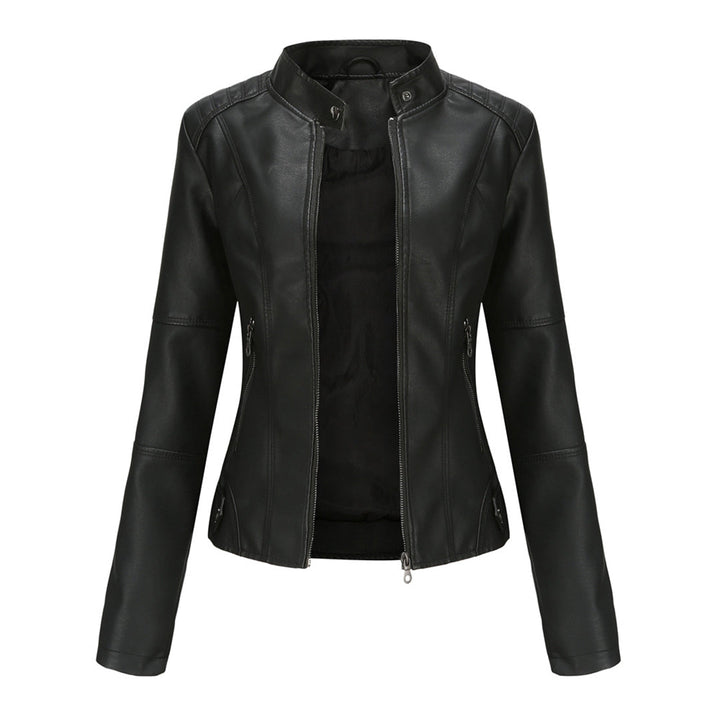 Damen Lederjacke Biker Stil Reißverschluss - IdealeKleiden