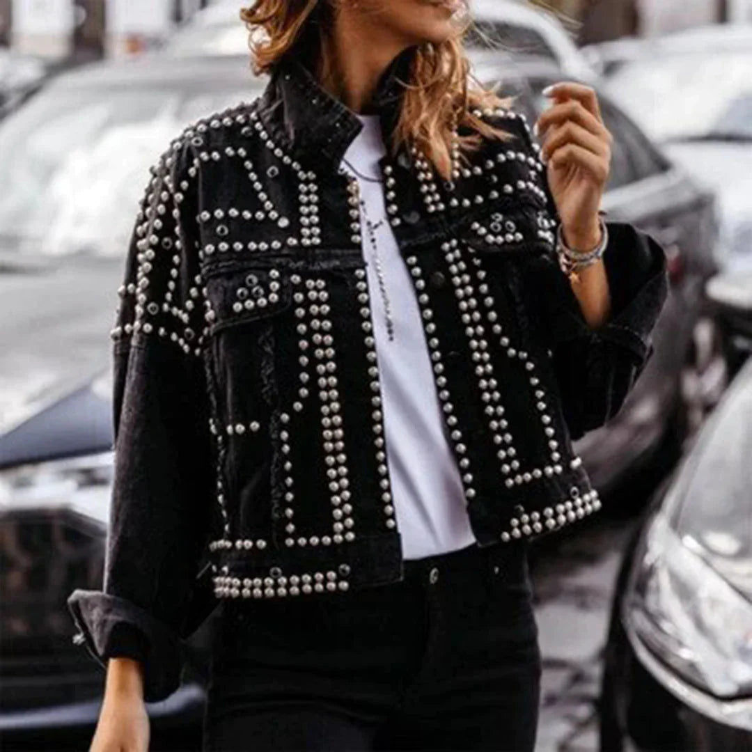 Fashionable leather jacket with stud design