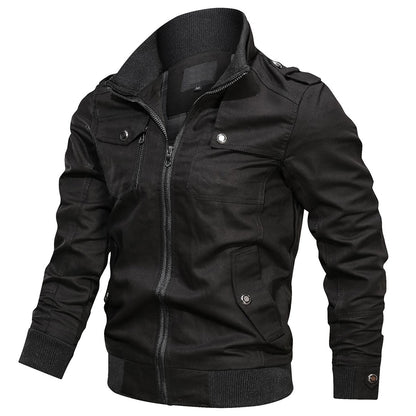 Men's Modern Bomber Jacket with Ribbed Collar and Pockets