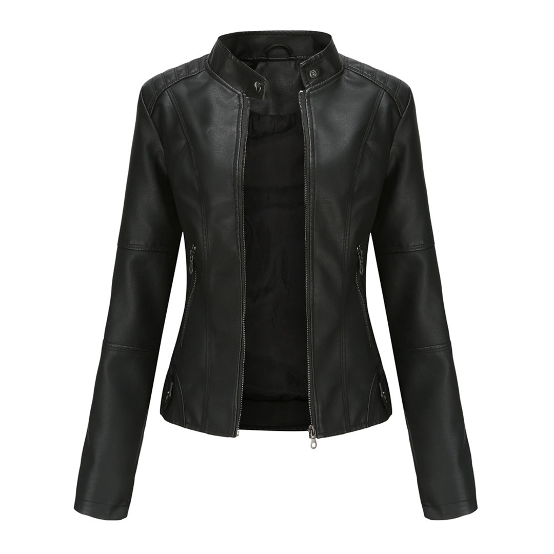 Leather Biker Jacket With Zipper & Studs
