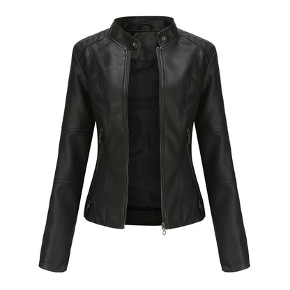 Leather Biker Jacket With Zipper & Studs