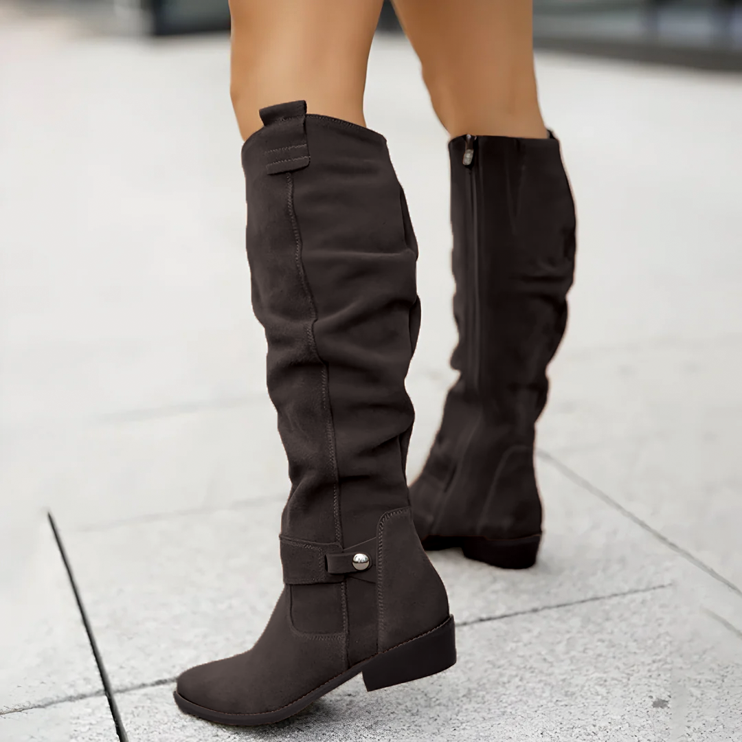 Stylish Knee-High Boots Suede Look