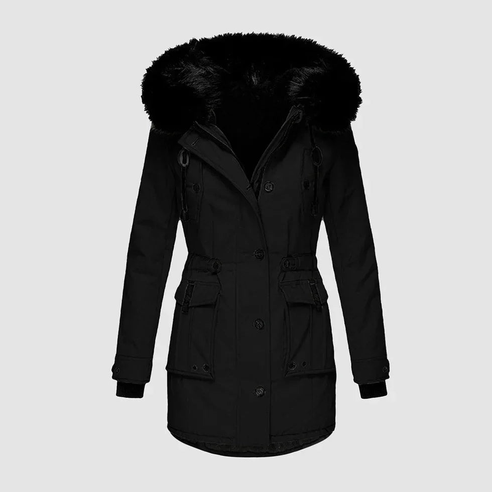 Women's Elegant Black Waterproof Winter Jacket