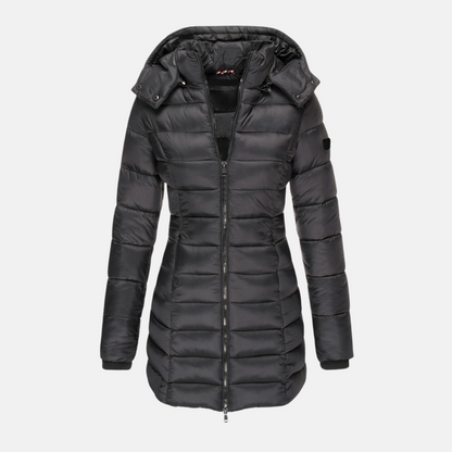 Slim Fit Pufferjacke Mittellang Kapuze - IdealeKleiden