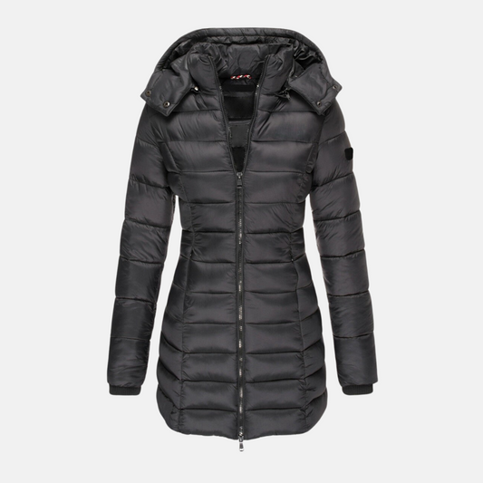 Slim Fit Pufferjacke Mittellang Kapuze - IdealeKleiden