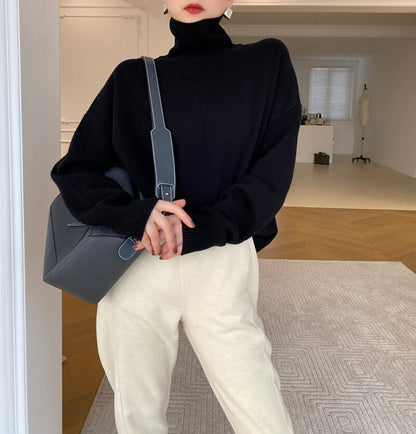 Soft Turtleneck Sweater Loose Fit Long Sleeves